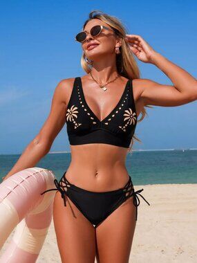 Palm Tree Cutout Lace-Up Swim Set